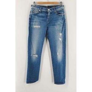 7 For All Man Kind Women's Blue‎ Skinny Distressed Jeans Size 27
